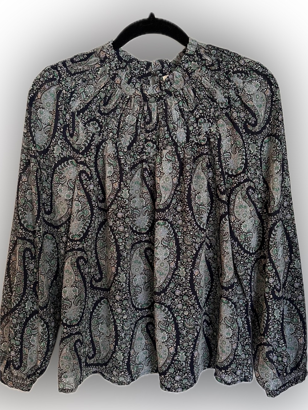 Women's J Crew Mock-Neck Chiffon Paisley Blouse Size Medium
